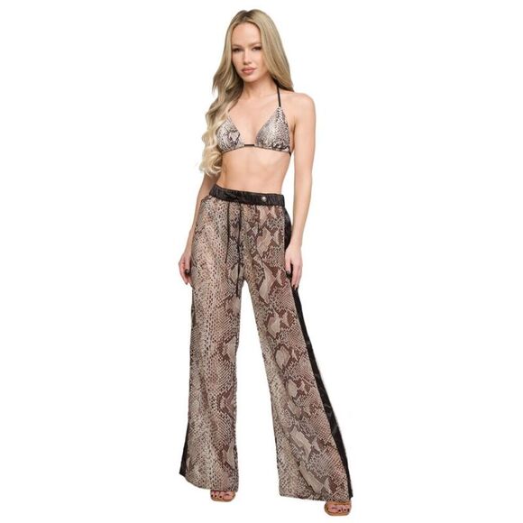 Roberto Cavalli  Phyton Printed Chiffon Palazzo Pants- - Picture 2 of 5